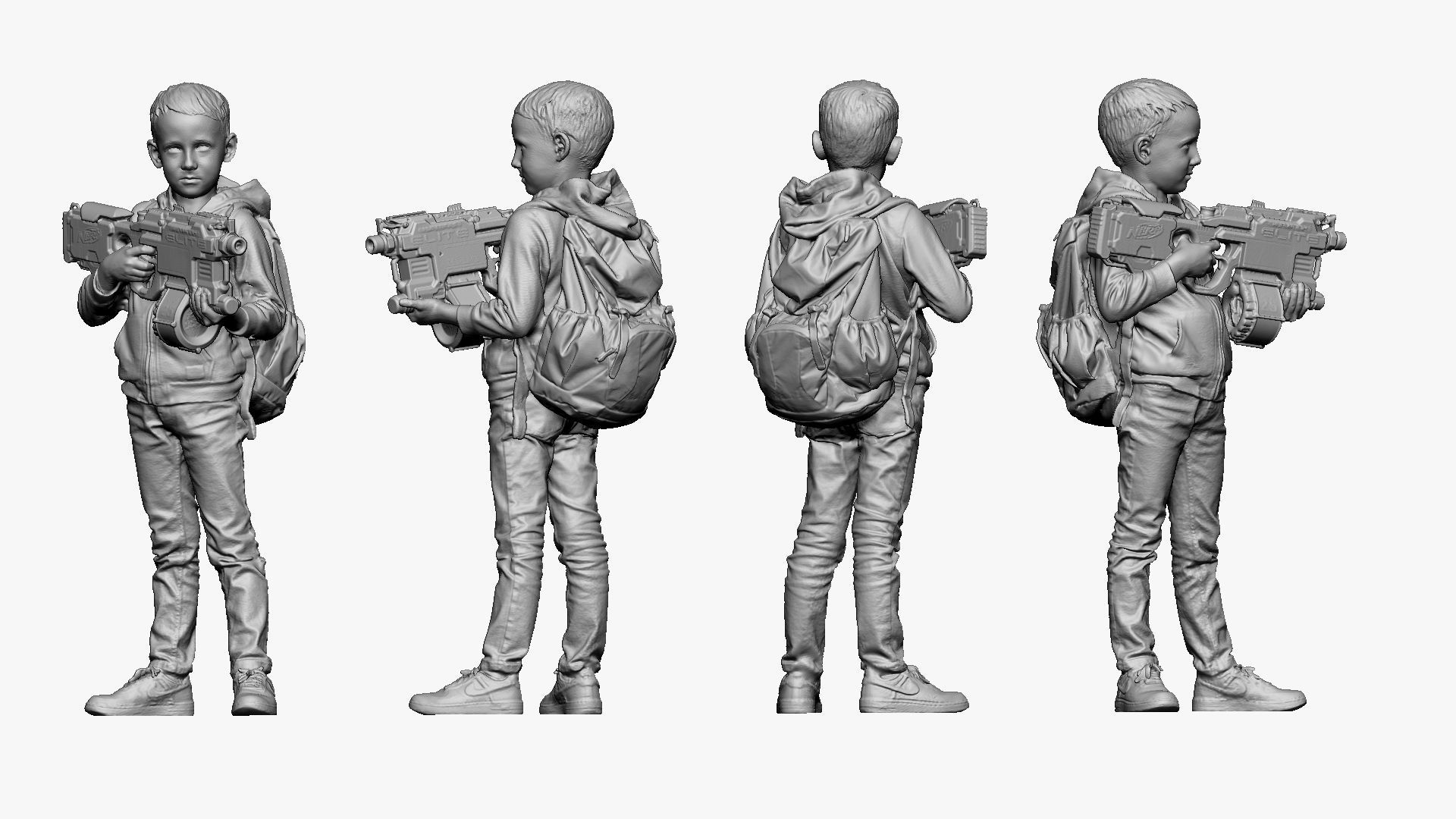 001133 junior boy with water rifle bag behind 3d print ready 3D print model_4