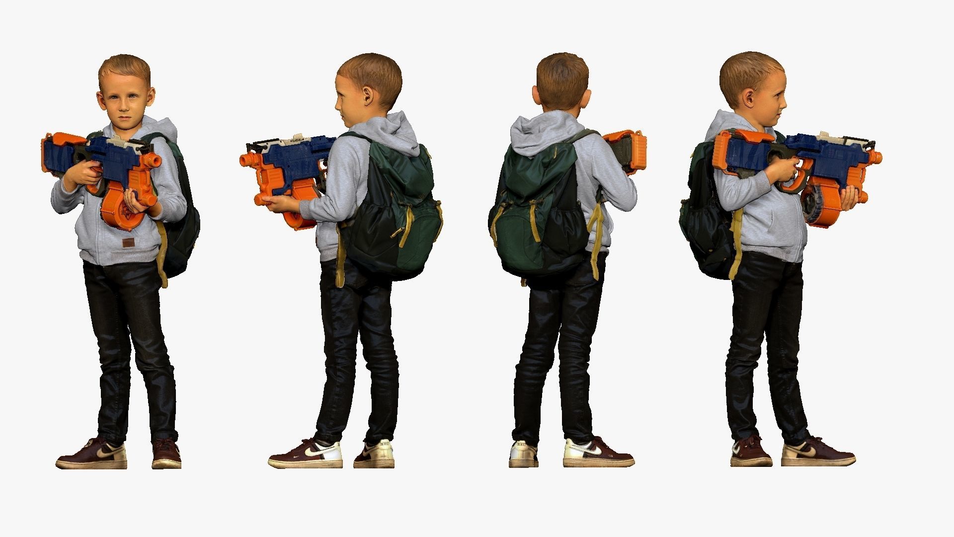 001133 junior boy with water rifle bag behind 3d print ready 3D print model_3