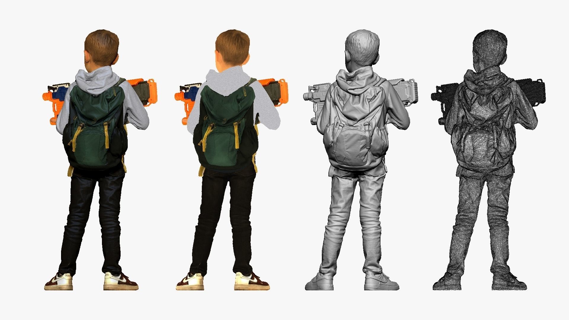 001133 junior boy with water rifle bag behind 3d print ready 3D print model_2