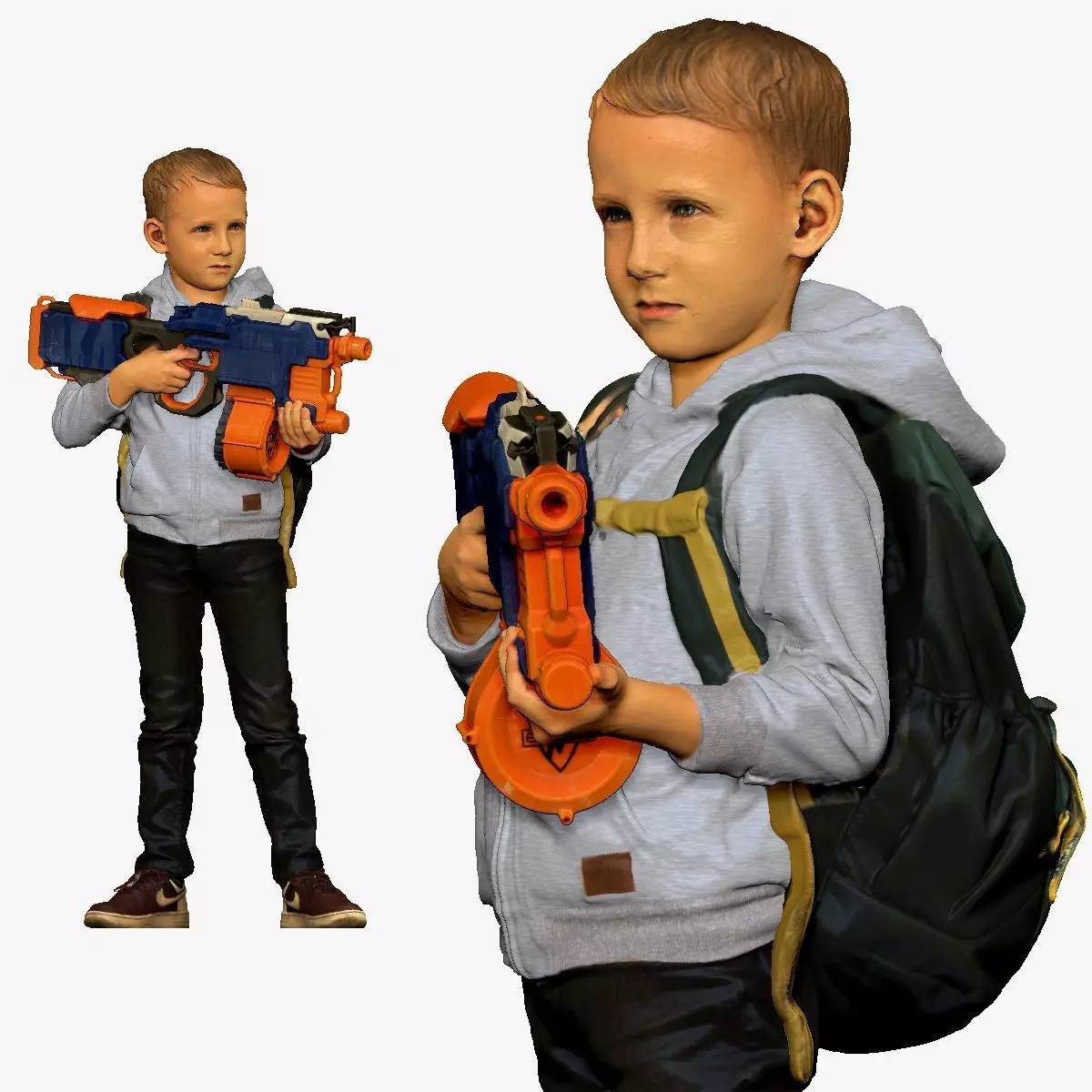 001133 junior boy with water rifle bag behind 3d print ready 3D print model_0