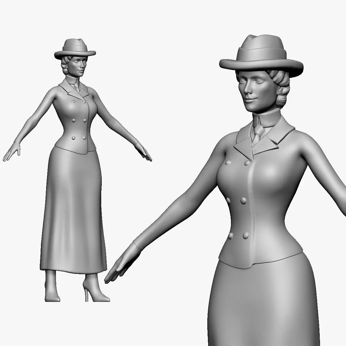 001134 woman in hat very thin waist 3d print ready 3D print model