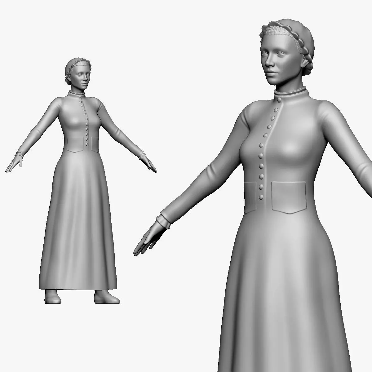 001136 maid in old style 3d print ready 3D print model