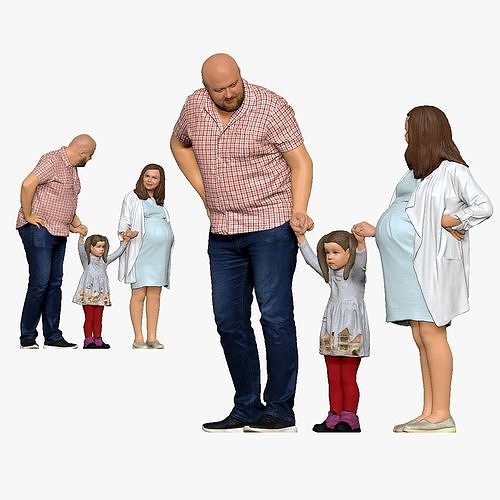 001138 family big skinhead man girl pregnant woman 3d print r... 3D print model