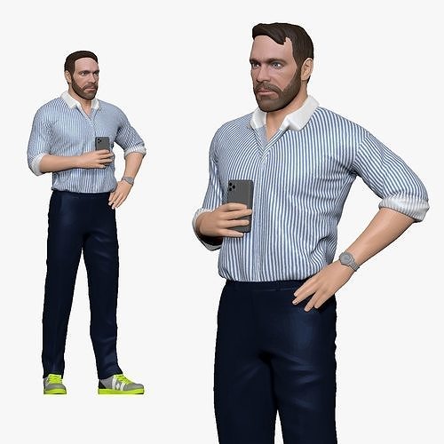 001139 serious bearded man in stripped thirt 3D model