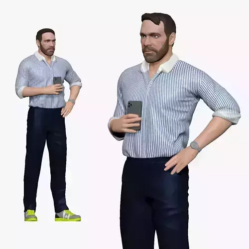 001139 serious bearded man in stripped thirt