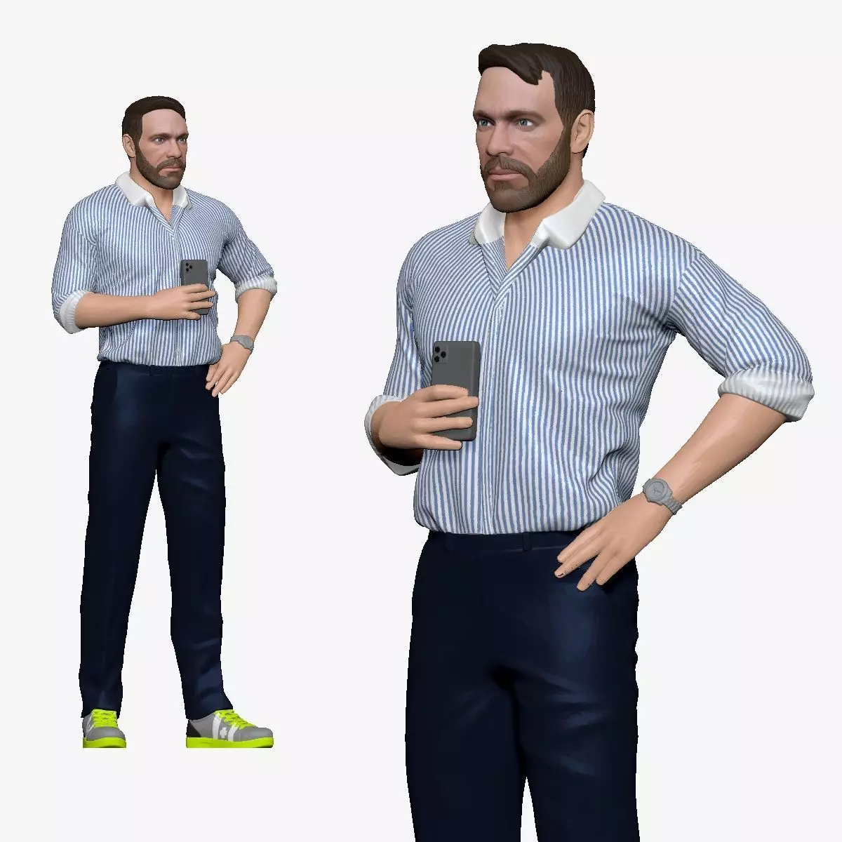 001139 serious bearded man in stripped thirt 3d print ready 3D print model