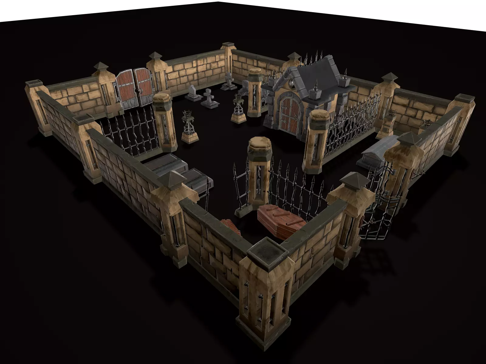 OLD CEMETERY ASSET PACK Low-poly 3D model_0