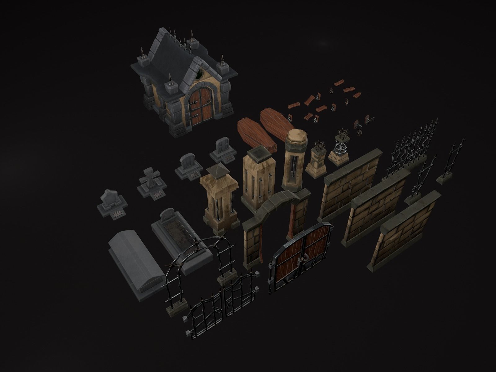 OLD CEMETERY ASSET PACK Low-poly 3D model_7