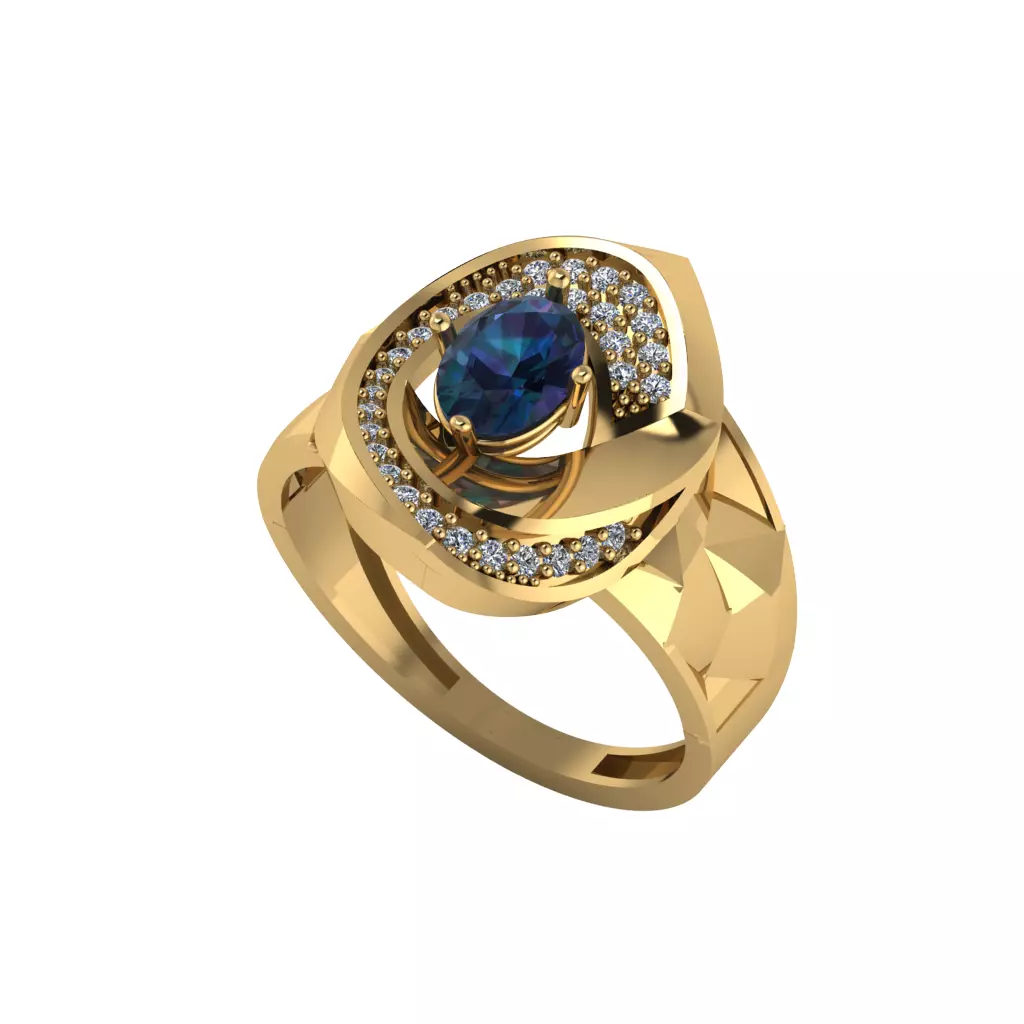 Women ring with stones for 3D printing gold and silver 3D print model_0