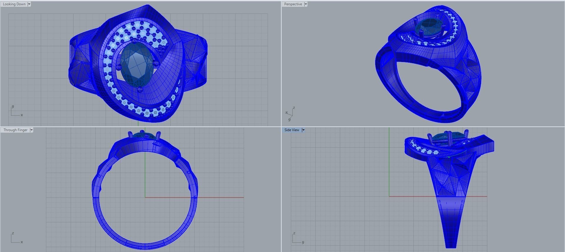 Women ring with stones for 3D printing gold and silver 3D print model_2