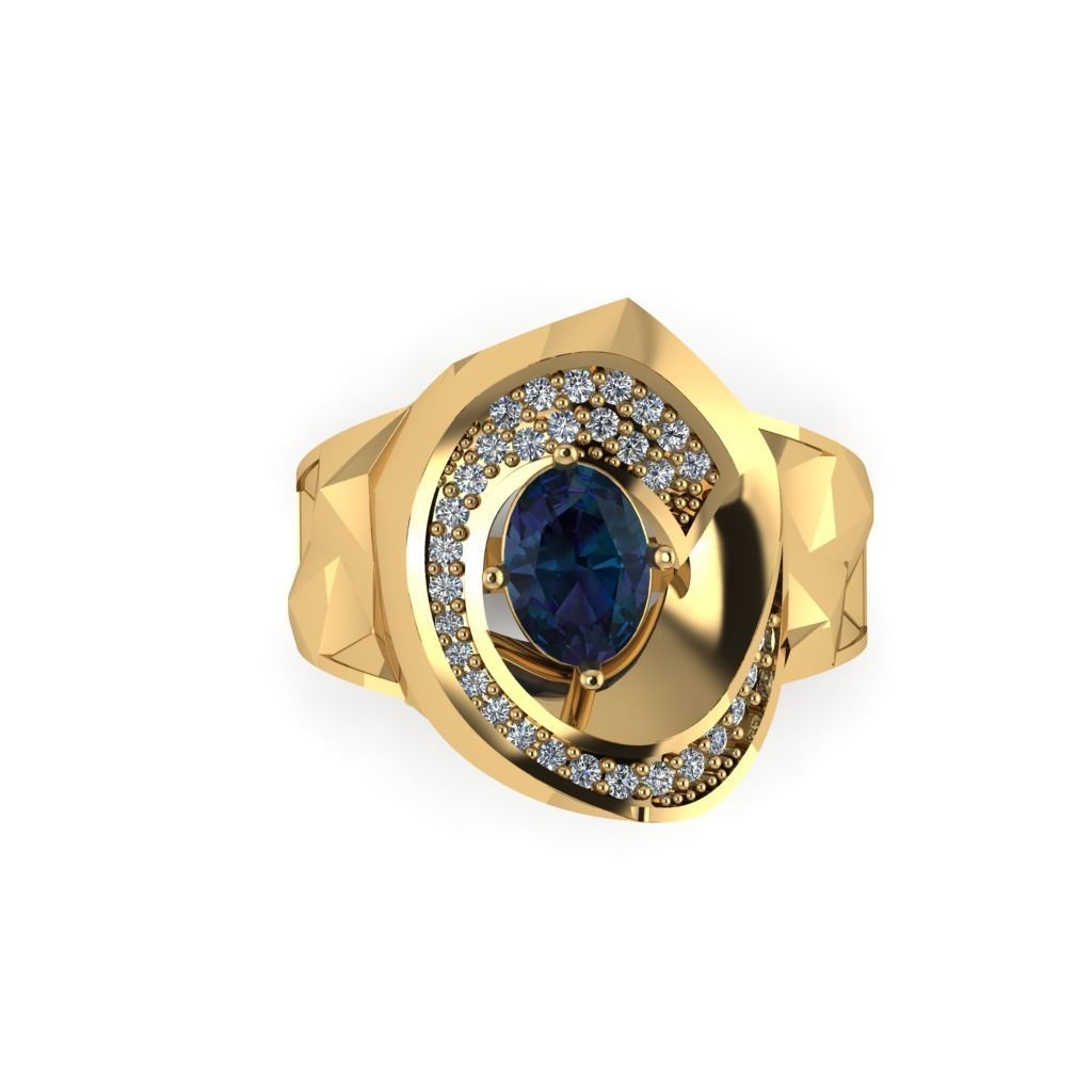 Women ring with stones for 3D printing gold and silver 3D print model_1