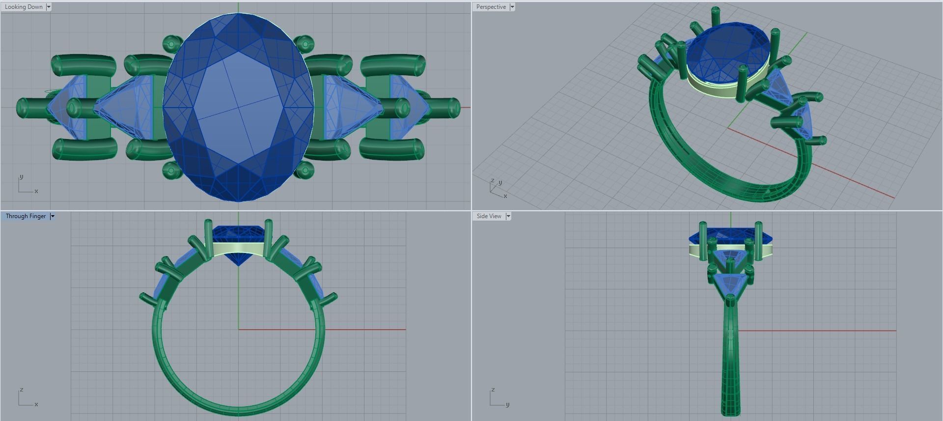 Women ring with stones for 3D printing gold and silver 3D print model_2