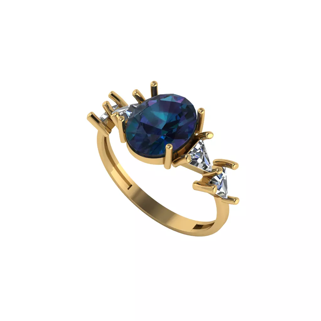 Women ring with stones for 3D printing gold and silver 3D print model_0