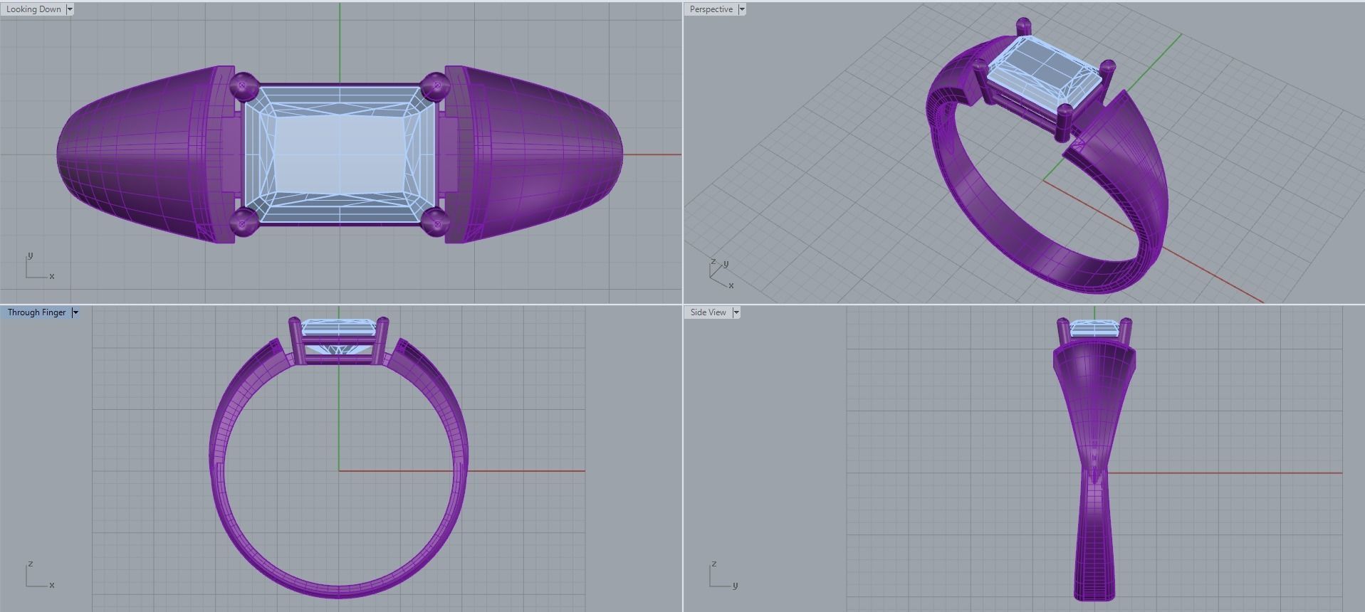 Women ring with stones for 3D printing gold and silver 3D print model_2
