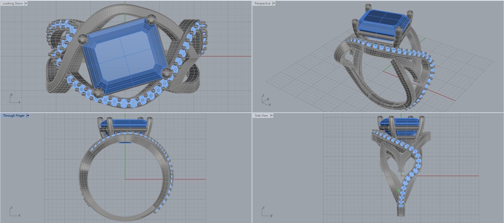 Women ring with stones for 3D printing gold and silver 3D print model_2