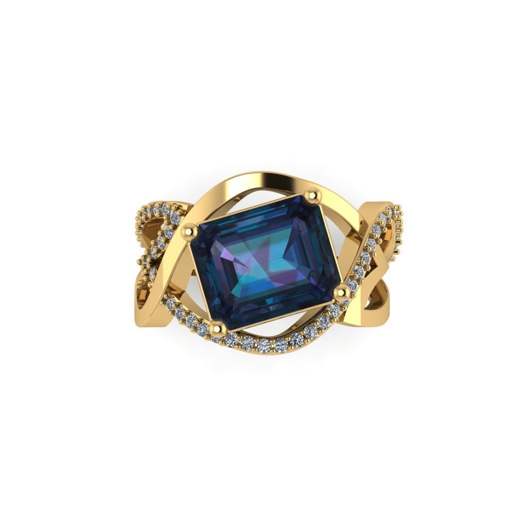 Women ring with stones for 3D printing gold and silver 3D print model_1