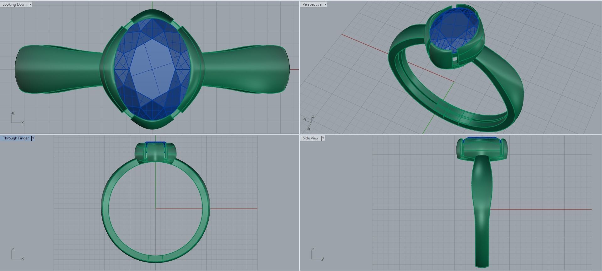 Women ring with stones for 3D printing gold and silver 3D print model_2