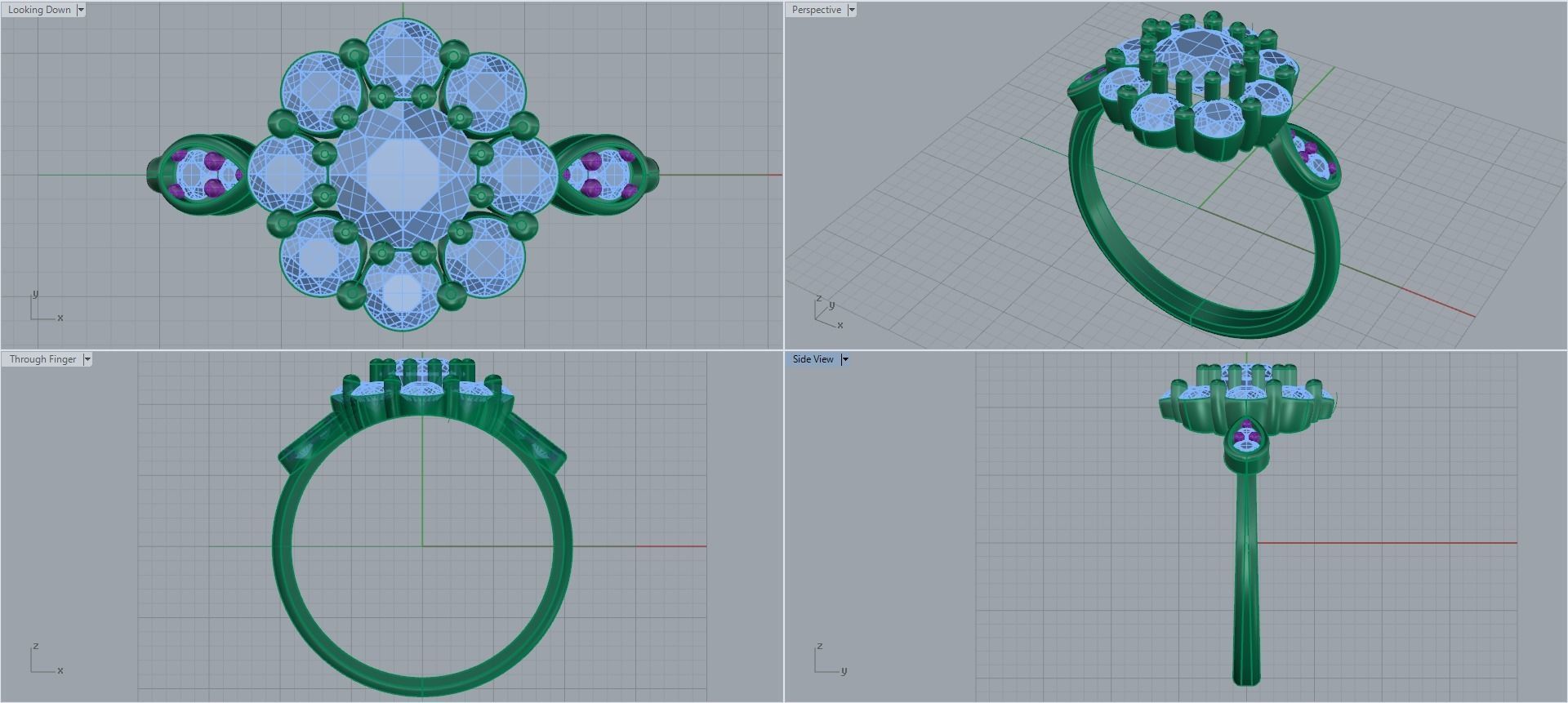 Women ring with stones for 3D printing gold and silver 3D print model_2