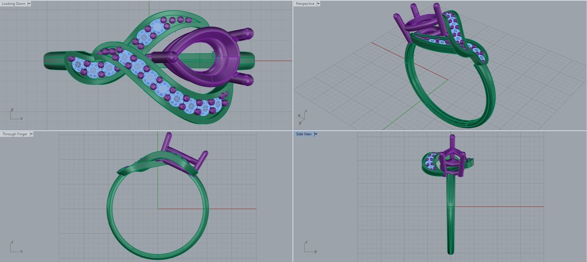 Women ring with stones for 3D printing gold and silver 3D print model_2
