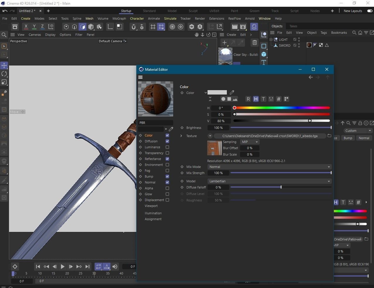 Long Sword with PBR material Game ready Low-poly 3D model_11