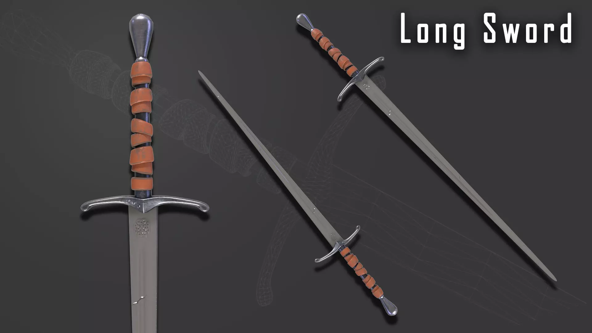 Long Sword with PBR material Game ready Low-poly 3D model_0