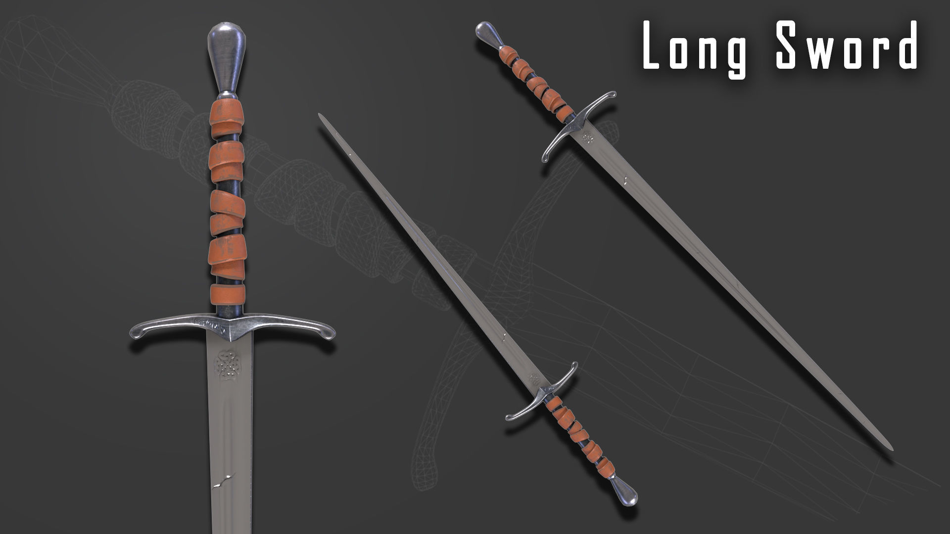Long Sword with PBR material Game ready Low-poly 3D model_44