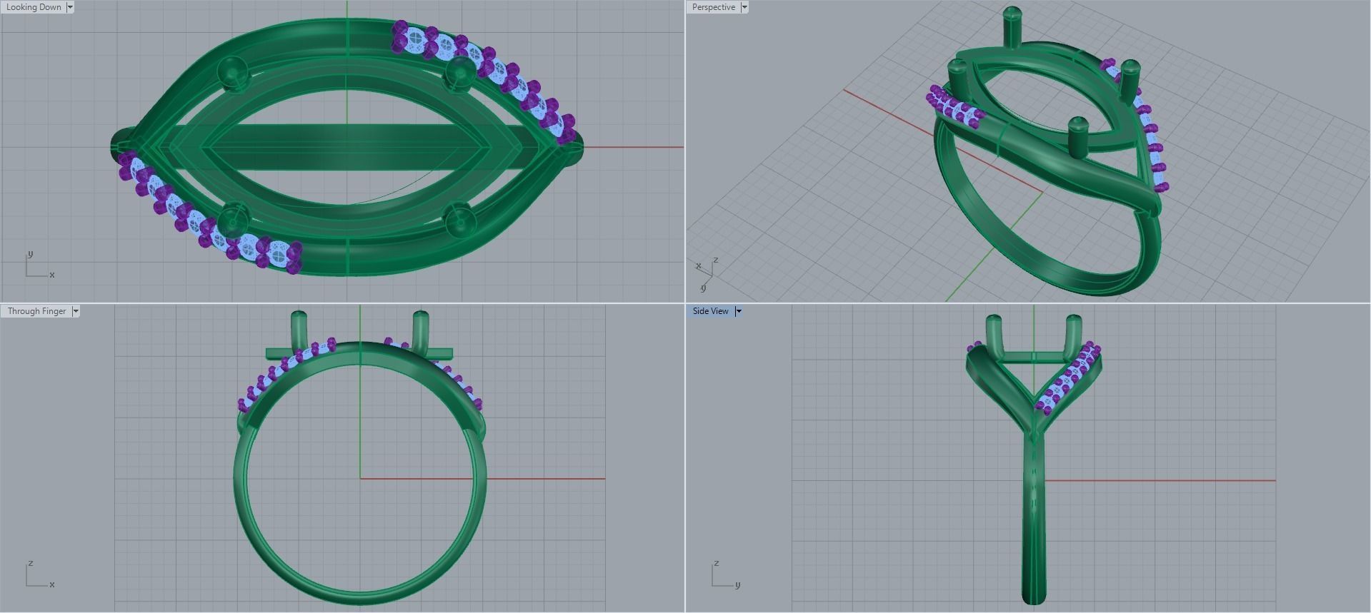 Women ring with stones for 3D printing gold and silver 3D print model_2