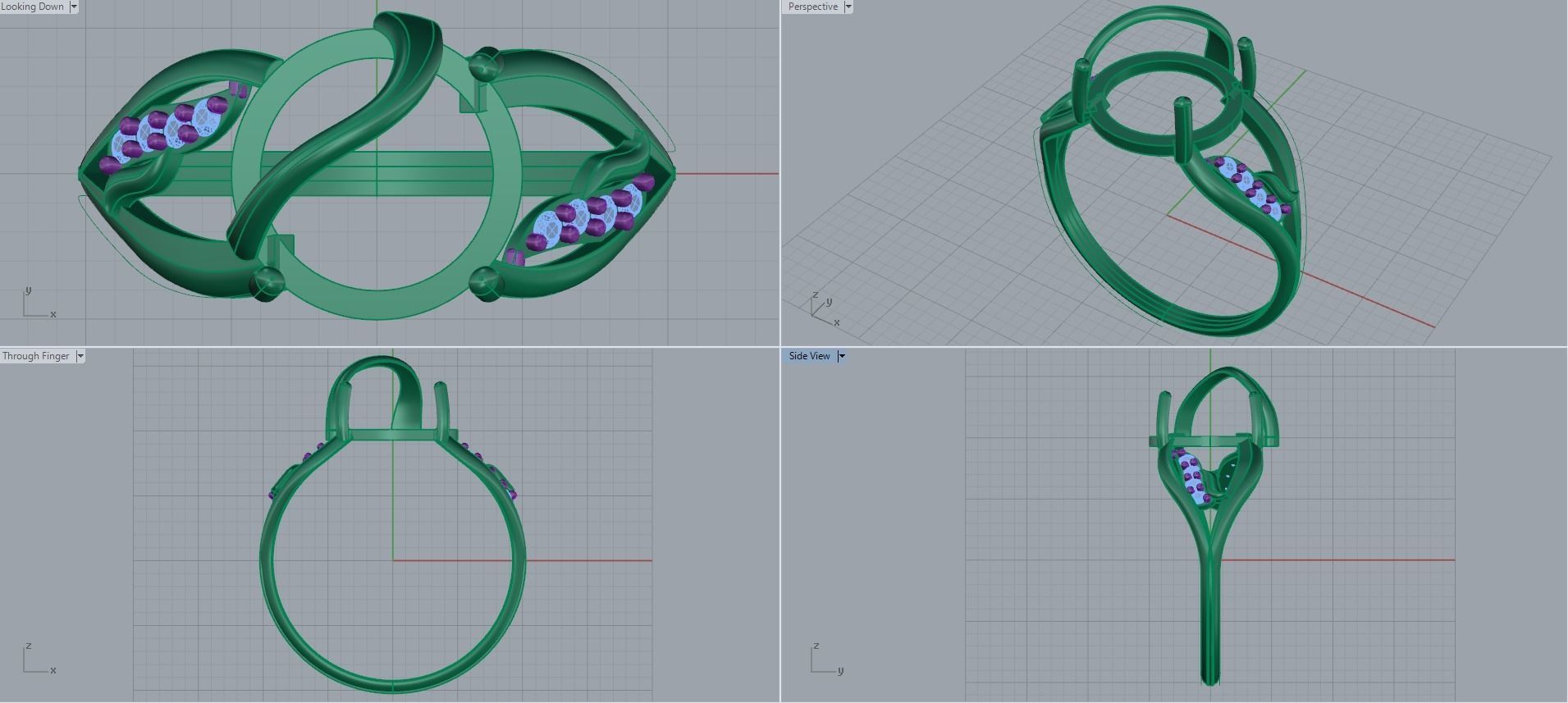 Women ring with stones for 3D printing gold and silver 3D print model_2