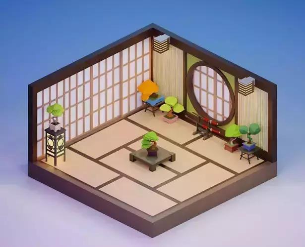 Low poly set of bonsai trees