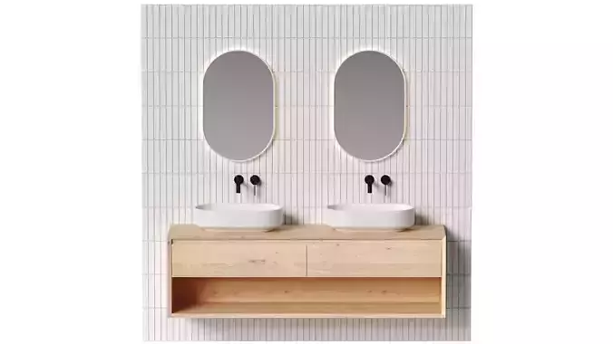 Bathroom set 2 with two sinks and mirrors
