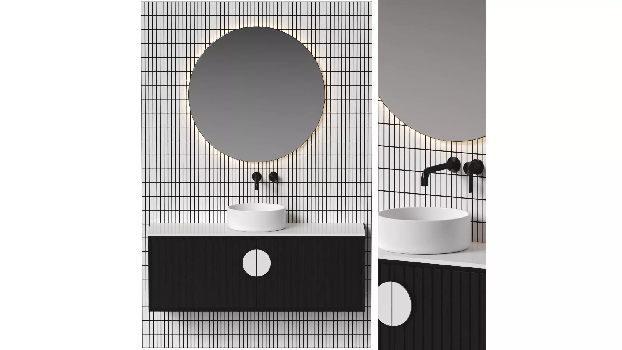 Bathroom set 3 vanity with oval mirror 3D model_0