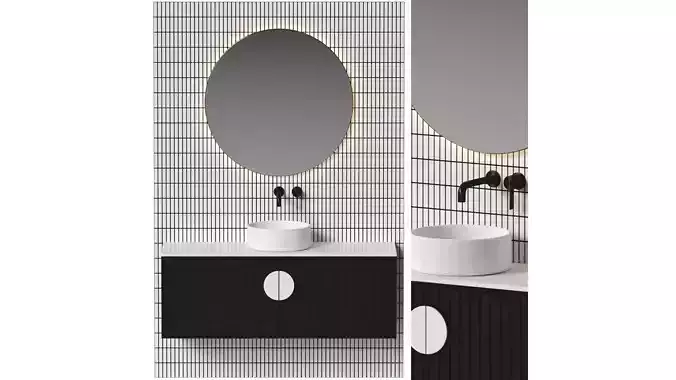Bathroom set 3 vanity with oval mirror 3D model