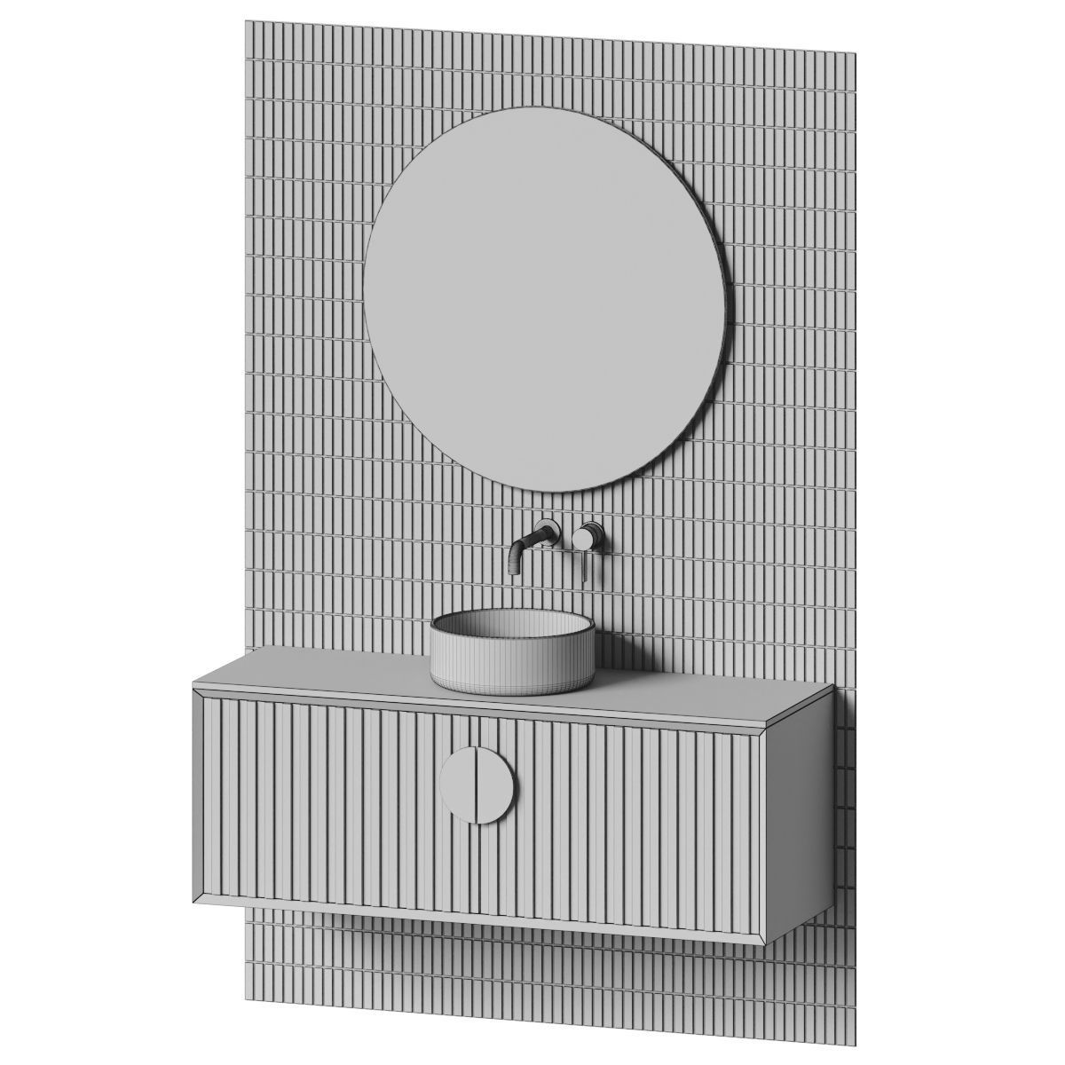 Bathroom set 3 vanity with oval mirror 3D model_2