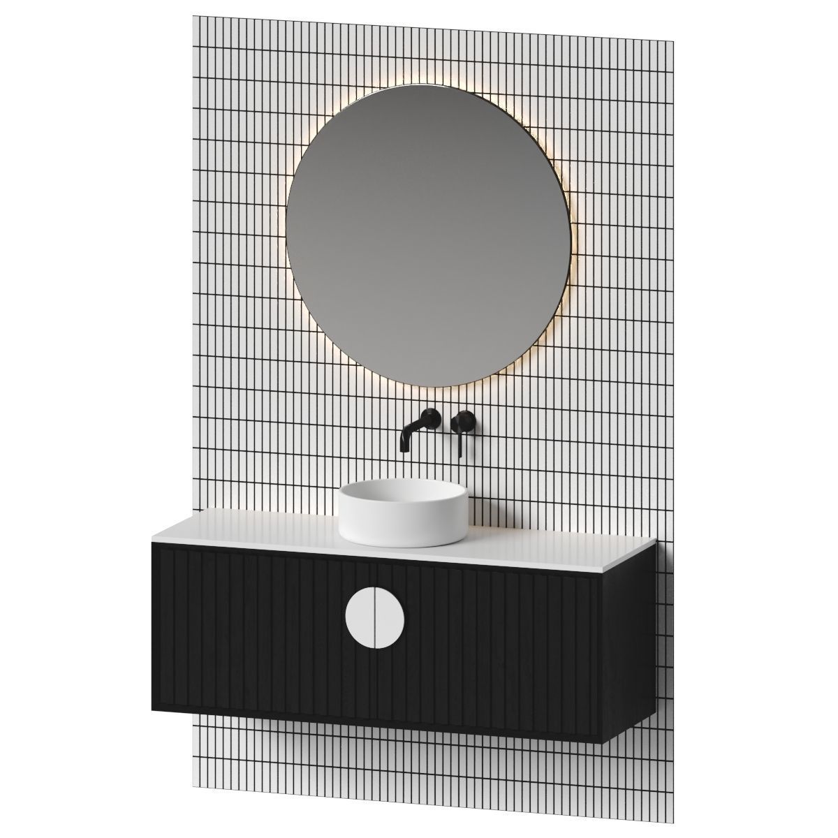 Bathroom set 3 vanity with oval mirror 3D model_1
