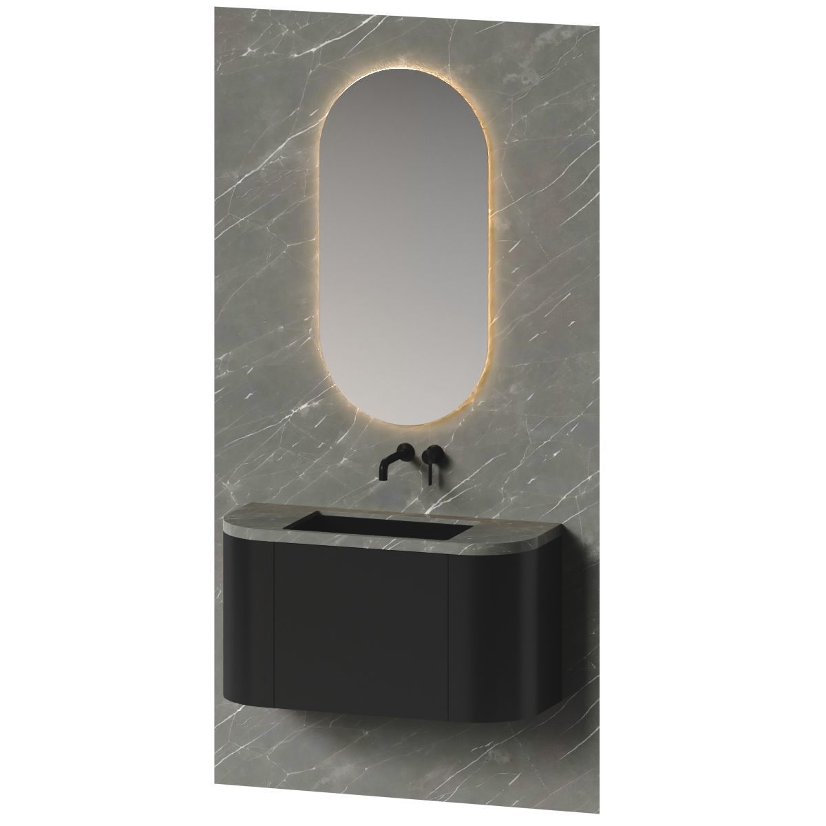Bathroom set 4 vanity marble with mirror 3D model_1
