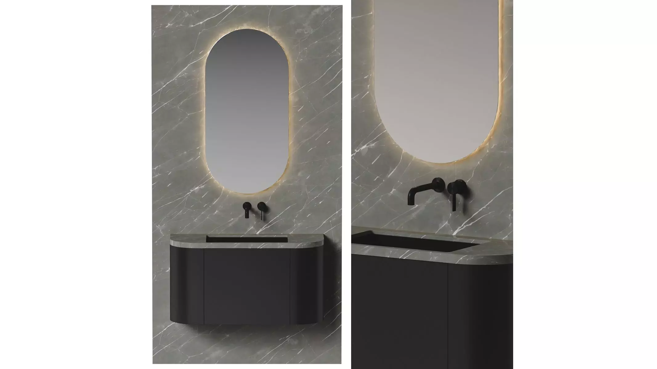 Bathroom set 4 vanity marble with mirror 3D model_0