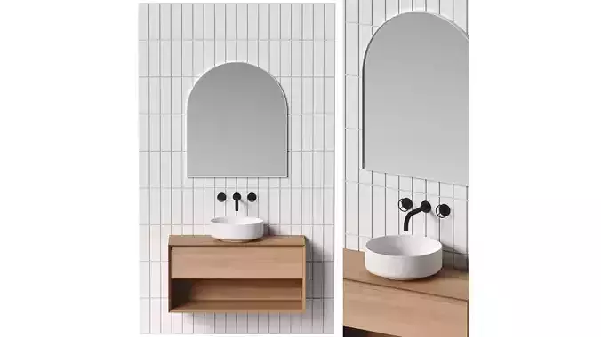 Bathroom set 8 sink and mirror with tiled walls