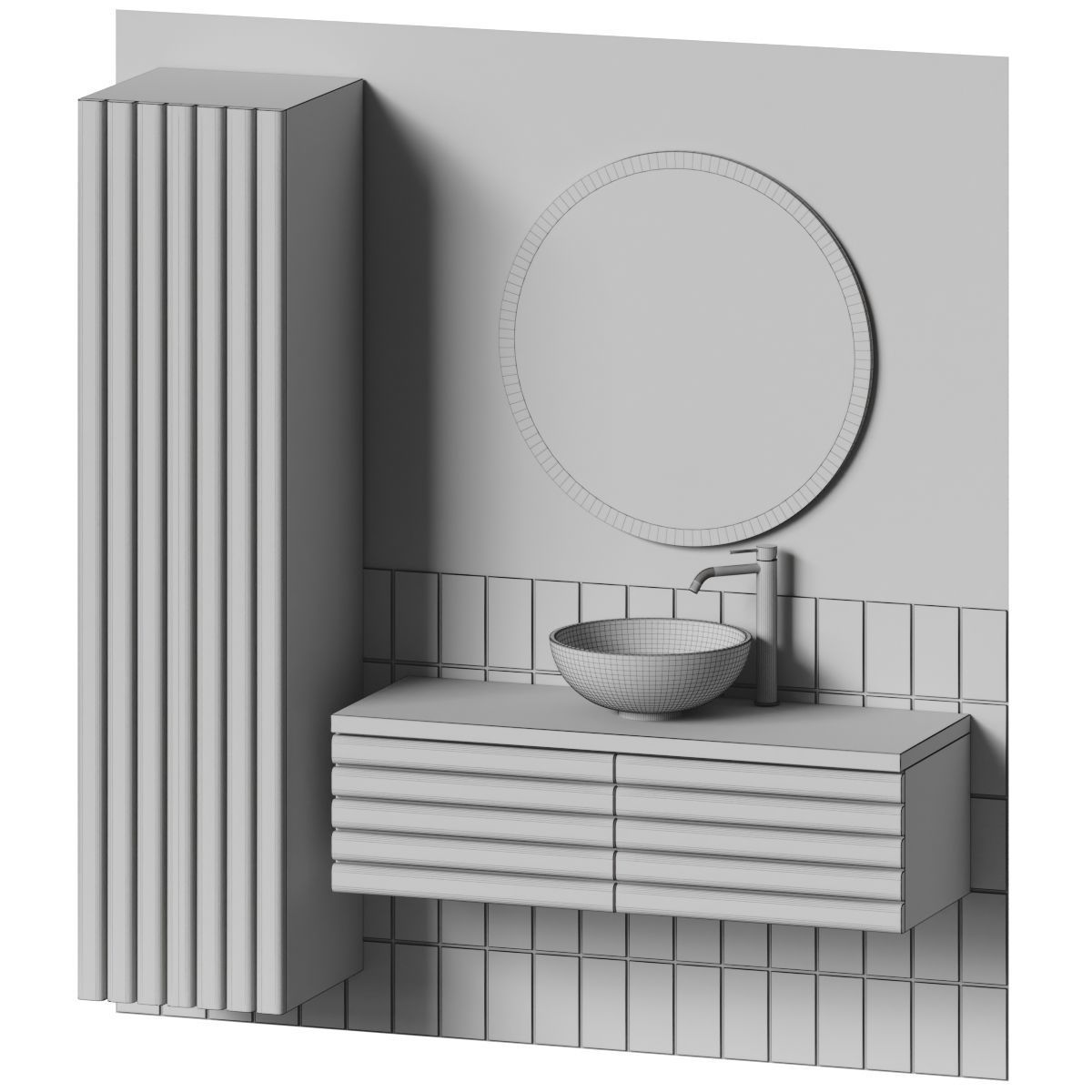 Bathroom set 9 vanity with oval mirror 3D model_3