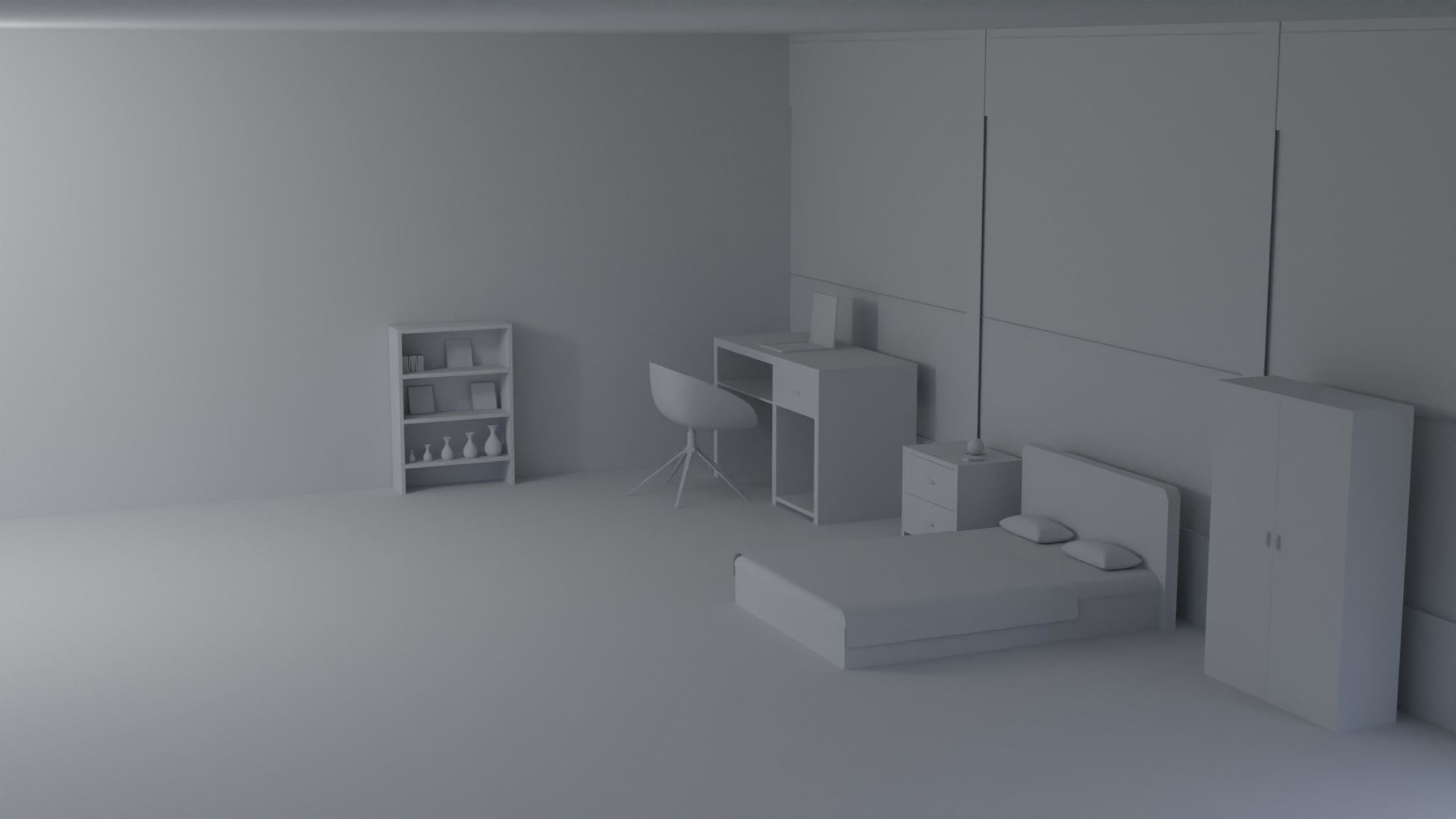 bedroom at night with bed and desk Free 3D model_6