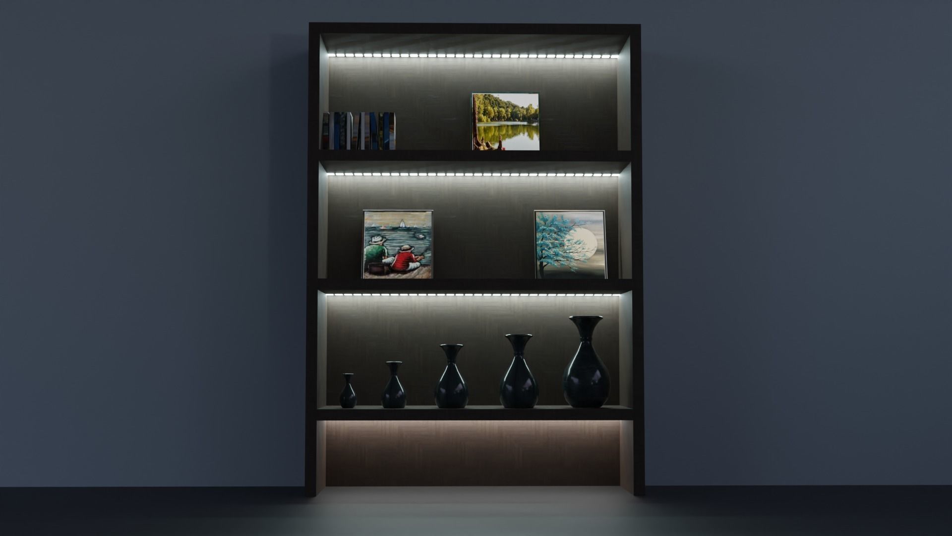 bedroom at night with bed and desk Free 3D model_2