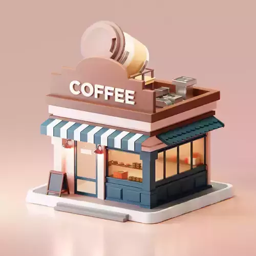 Simple Low Poly Isometric Coffee Shop  Low-poly 3D model