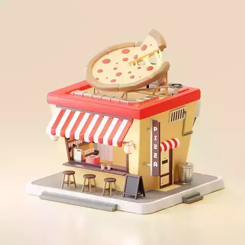 Simple Low Poly Isometric Italian Pizza Shop  3D model