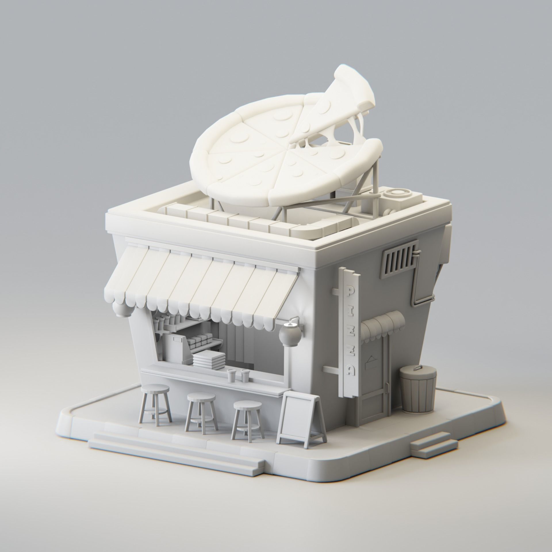Simple Low Poly Isometric Italian Pizza Shop  3D model_3