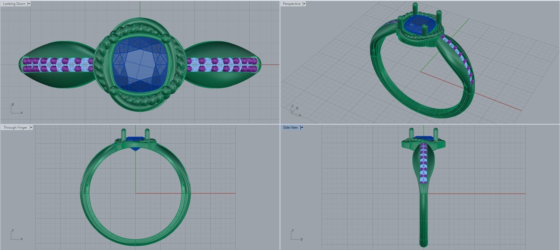 Women ring with stones for 3D printing gold and silver 3D print model_2