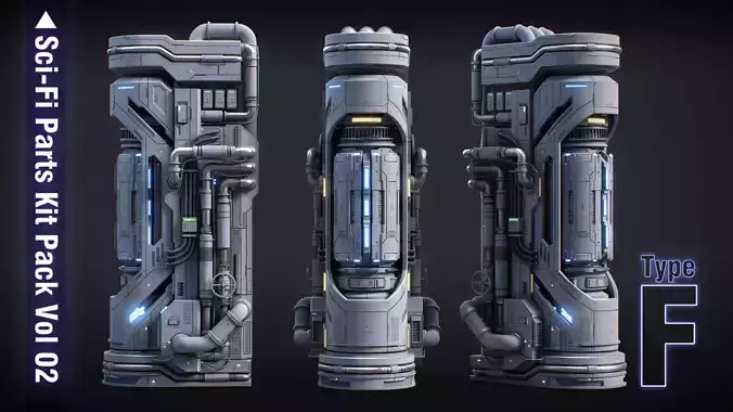 Sci-Fi Parts Kit Pack Vol 02 F-PBR Low-poly 3D model