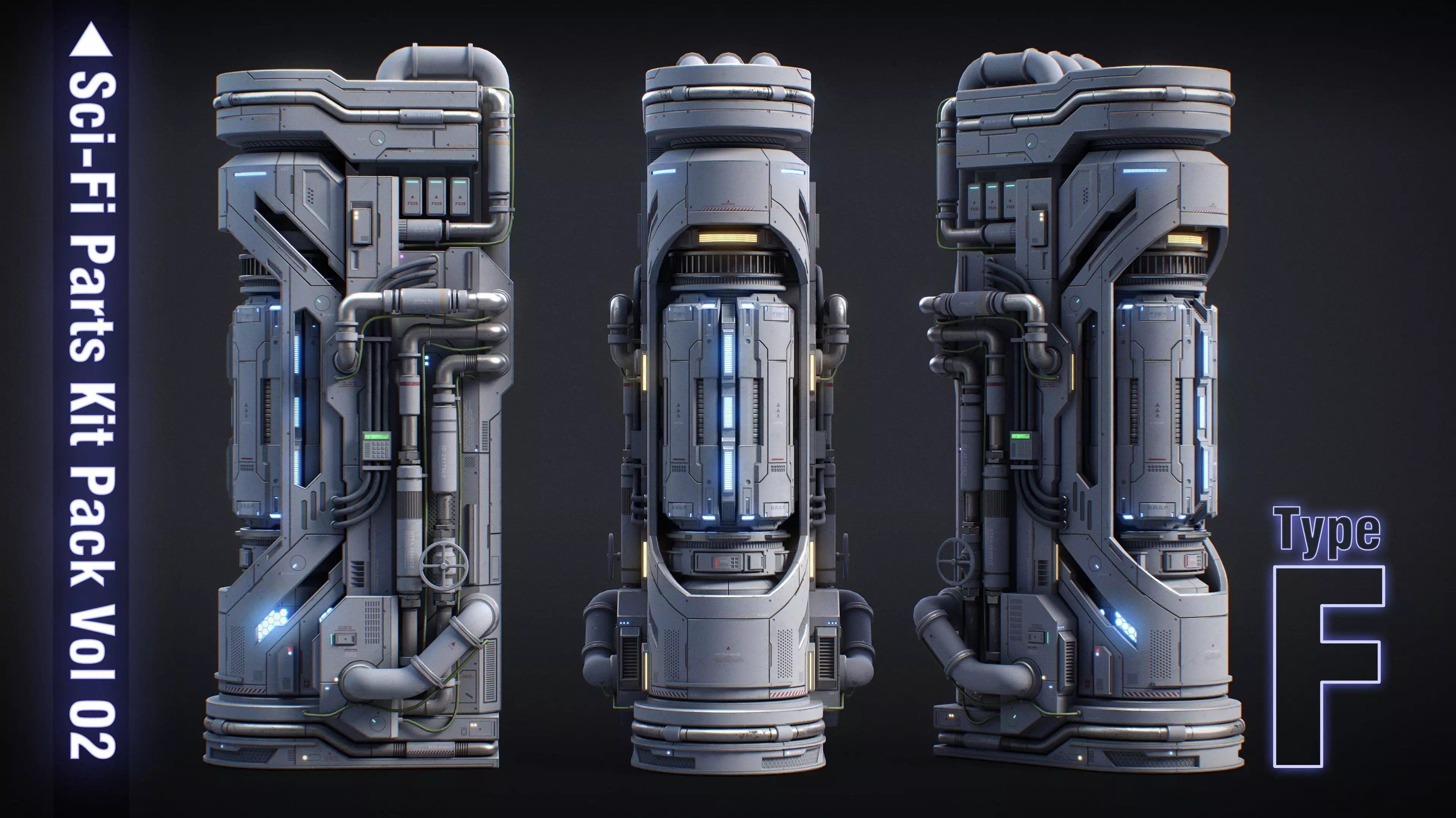 Sci-Fi Parts Kit Pack Vol 02 F-PBR Low-poly 3D model_0
