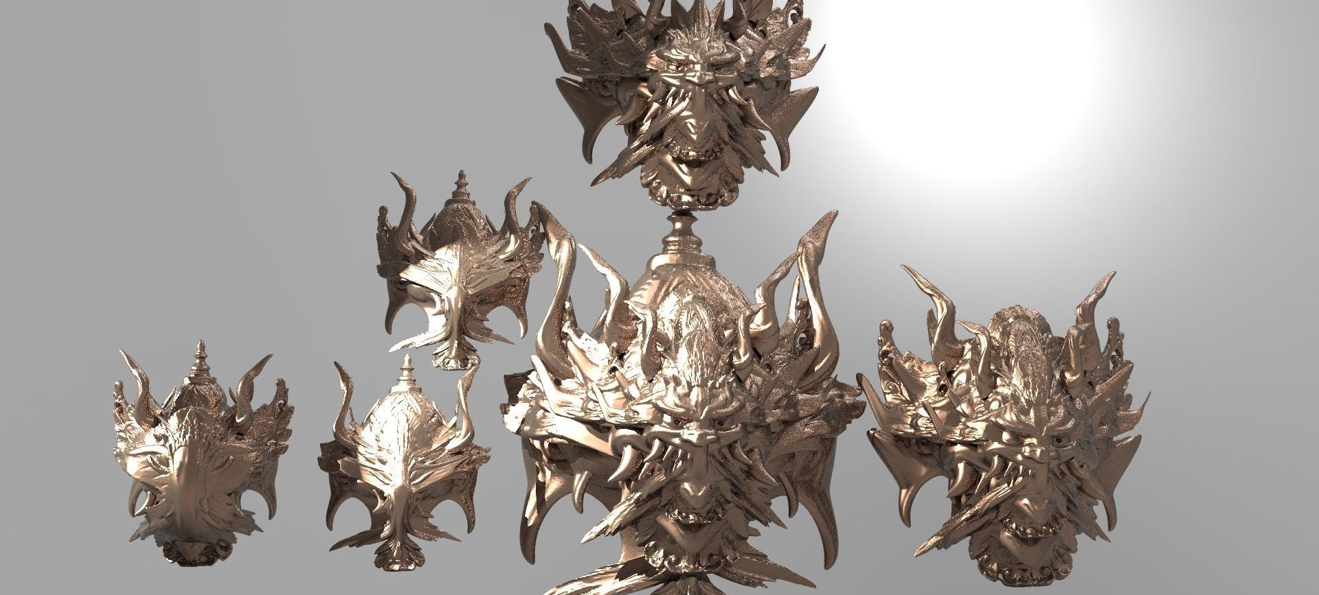 War God Baroque Mask 7 designs 3D model_1