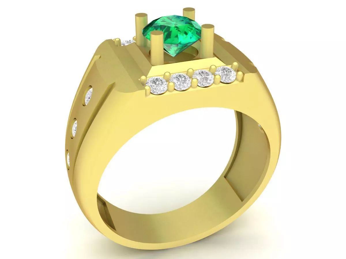 Luxury Emerald Halo Diamond Men Ring 3D Model 3455 3D print model