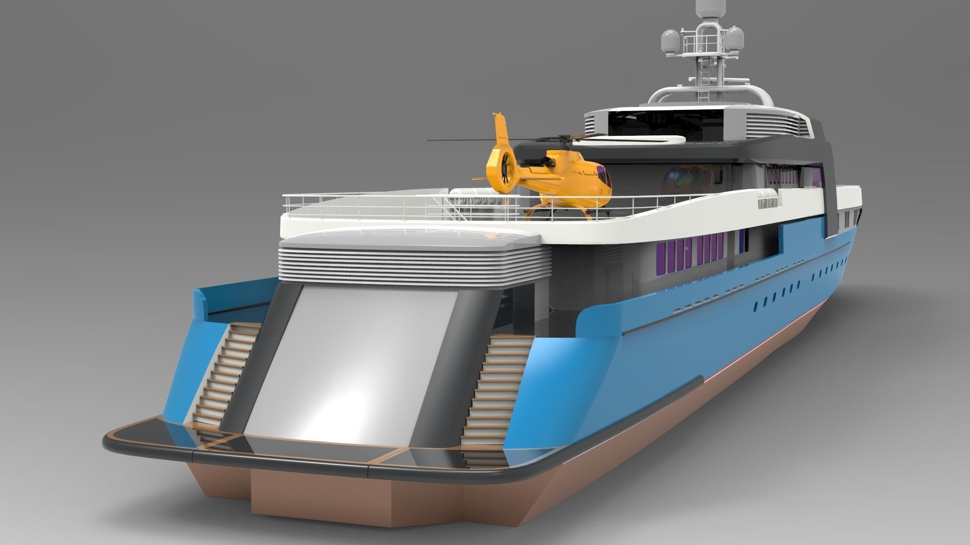 Yacht Roxette with helicopter 3D model_5