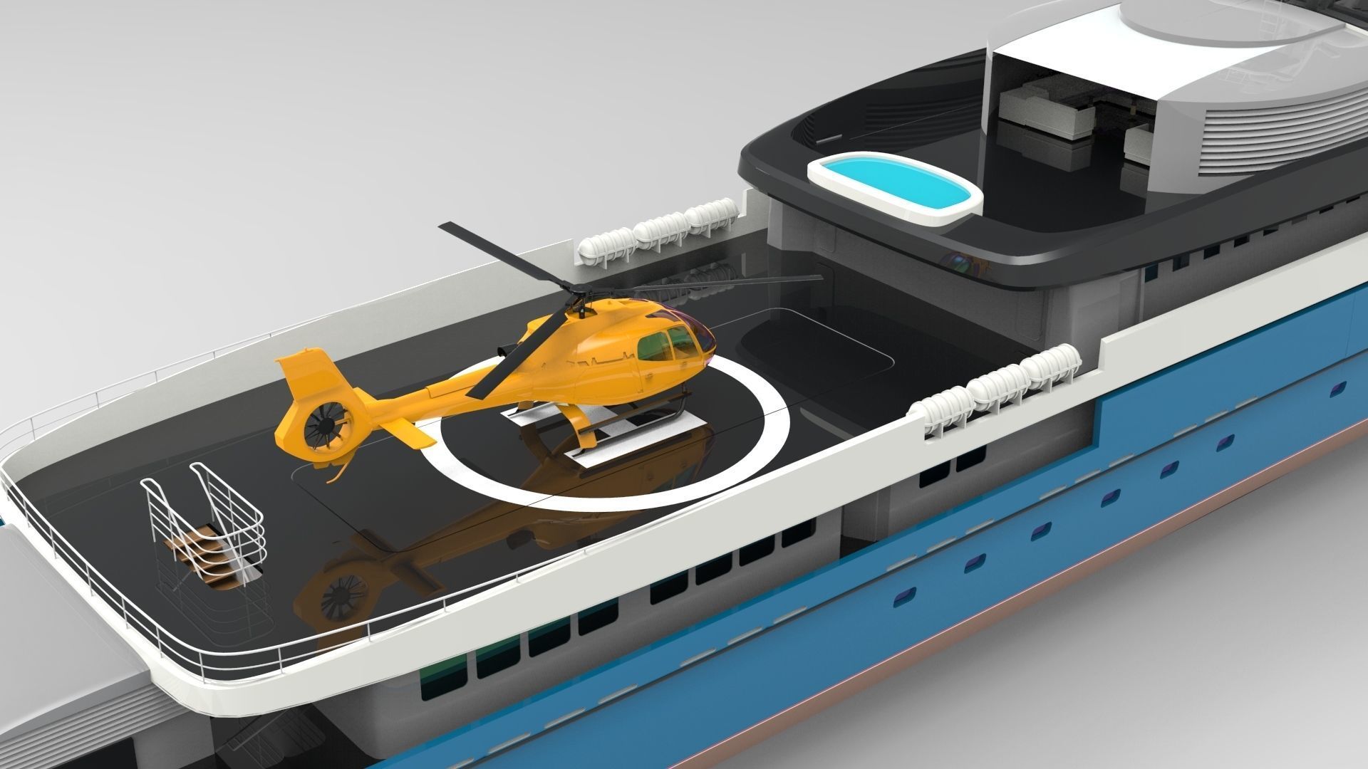 Yacht Roxette with helicopter 3D model_4